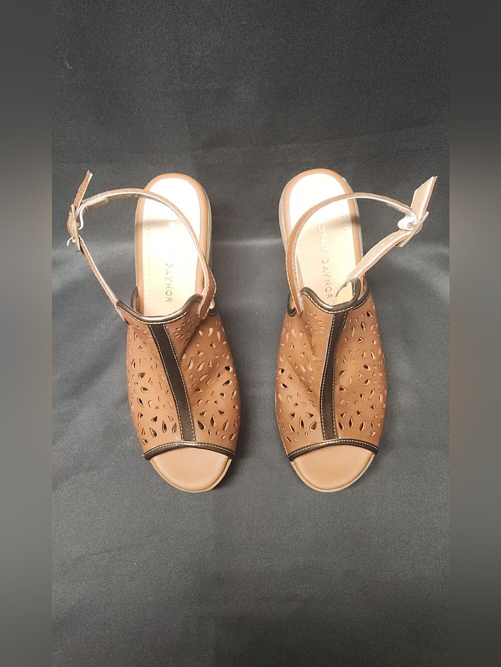 Dorothy Gaynor Lady Leather Platform Block Heel Sandals in Coffee Size 6.5/7 - Picture 5 of 15
